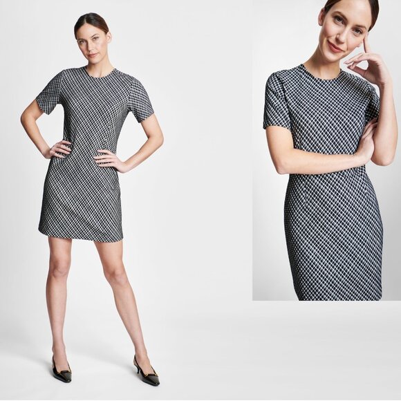 NWT New SPANX Ponte Stretch Jacquard Black Plaid Mini Dress Size L - Picture 1 of 8